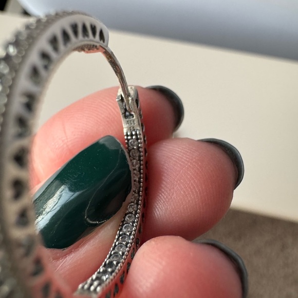 Pandora Medium Pave Silver Hoops - Picture 6 of 11